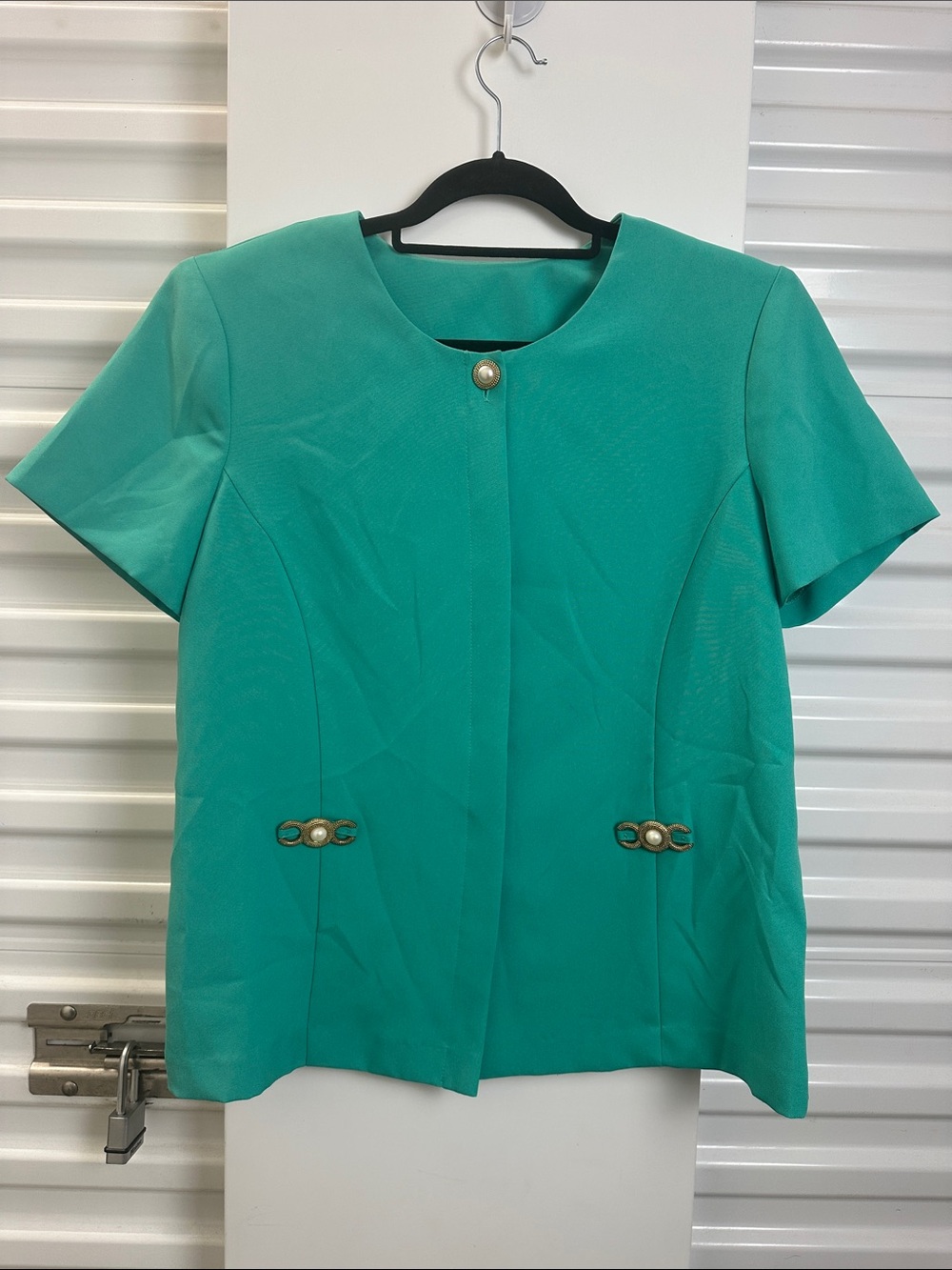 BLAIR Short-Sleeve Teal Pearl-Accent Women's Top